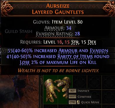 MMOJUGG Path of Exile 2 AURSEIZE LAYERED GAUNTLETS#1017380 Detalhes da função e uso do item